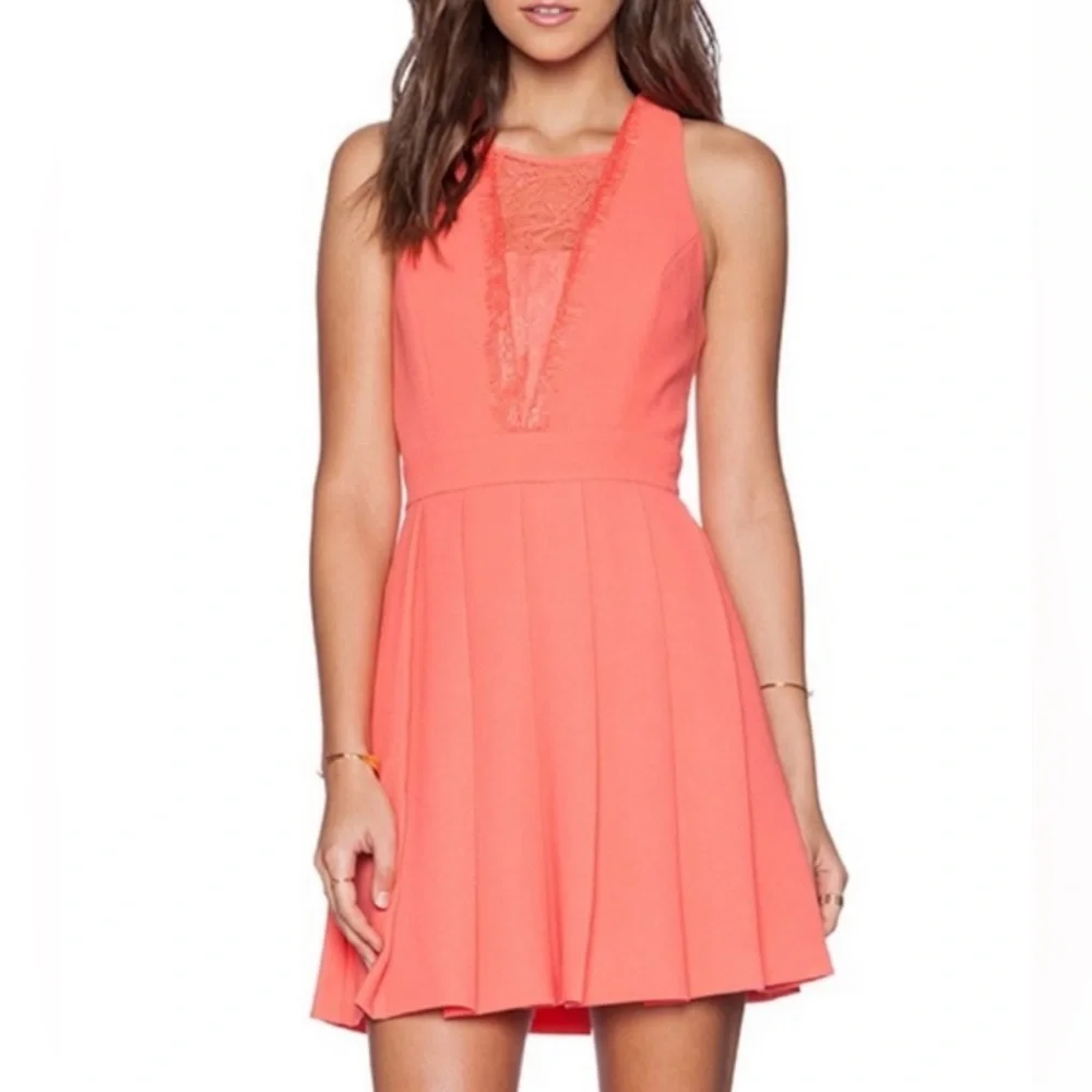 BCBGeneration pleated sleeveless deep v mini dress in Coralwine size 4 - Picture 1 of 14